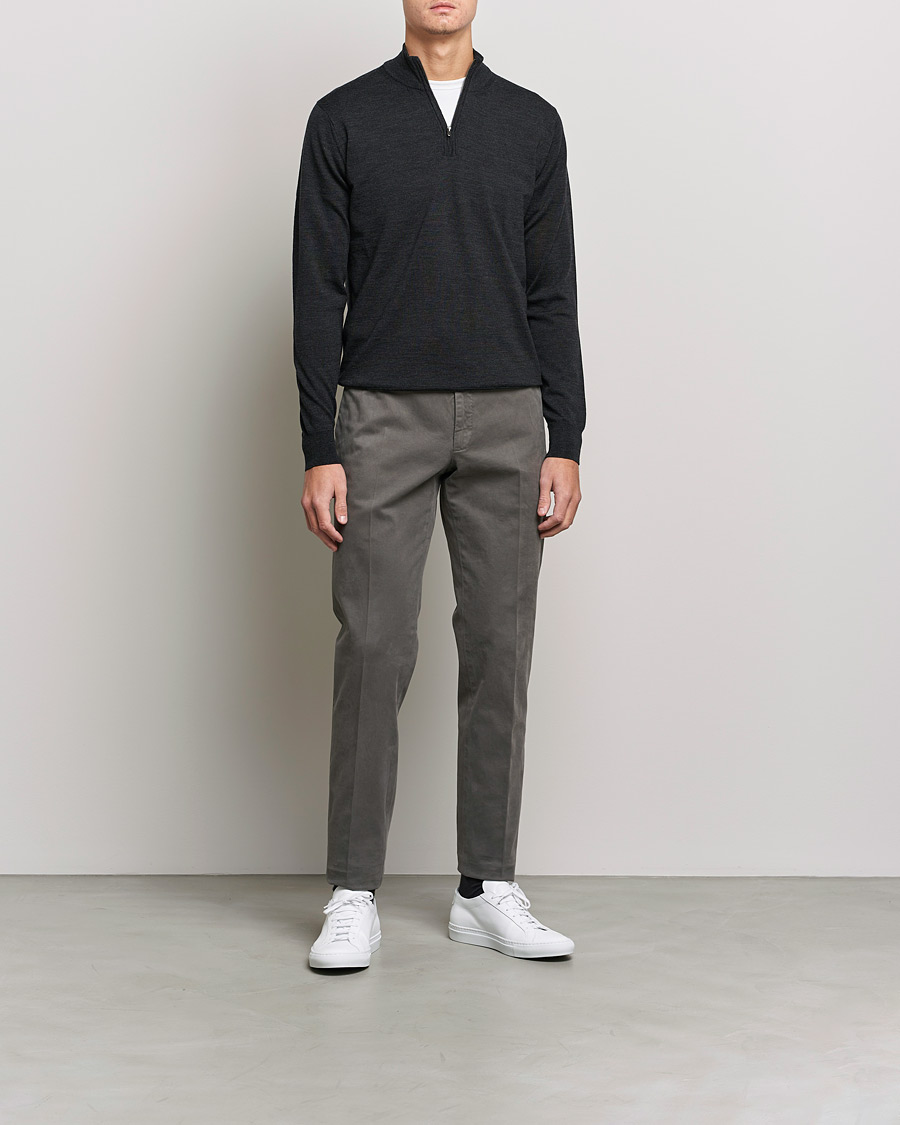 Herren | Pullover | Sunspel | Merino Half Zip Sweater Charcoal Melange