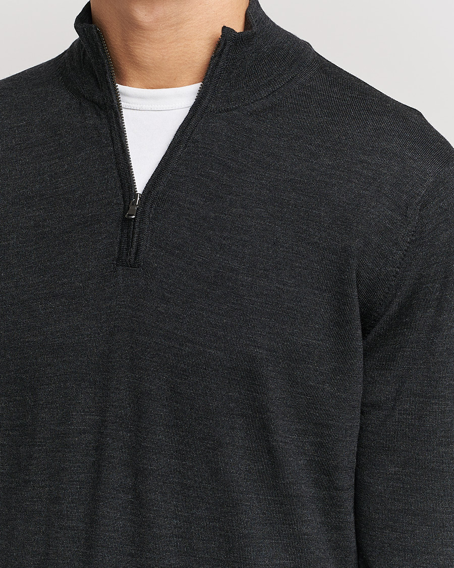Herren | Pullover | Sunspel | Merino Half Zip Sweater Charcoal Melange