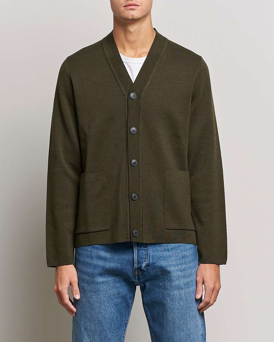 Herren | Pullover | Sunspel | Merino Milano Cardigan Dark Moss