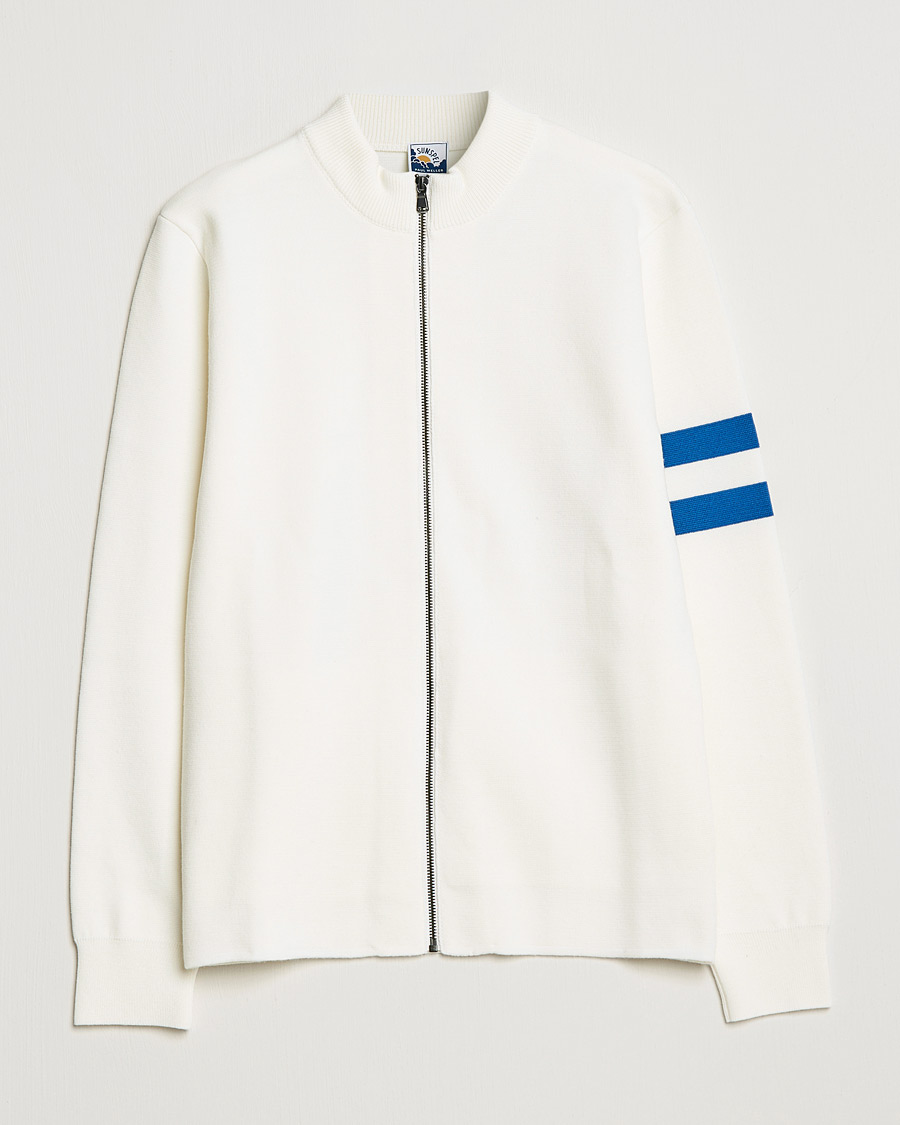 Herren | Pullover | Sunspel | Paul Weller Extra Fine Merino Zip Cardigan White