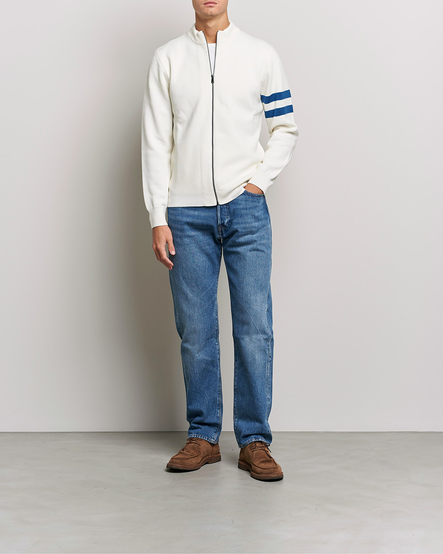 Herren | Pullover | Sunspel | Paul Weller Extra Fine Merino Zip Cardigan White