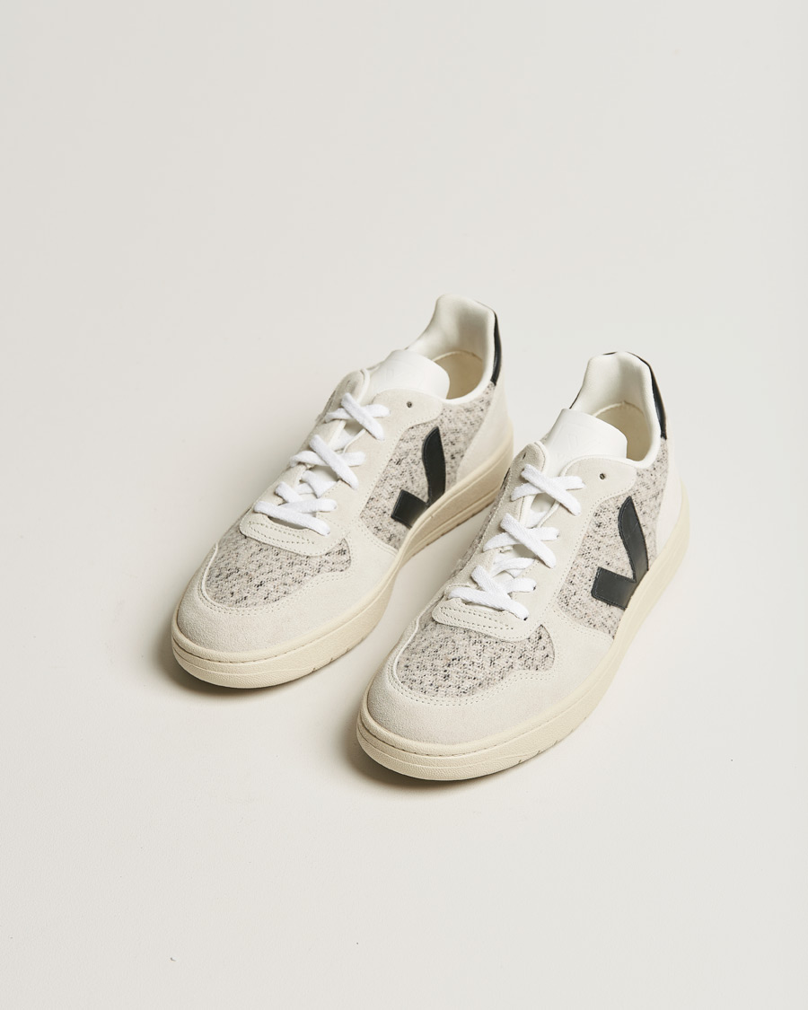 Herren | Veja V-10 Flannel Leather Sneaker Snow/Black | Veja | V-10 Flannel Leather Sneaker Snow/Black