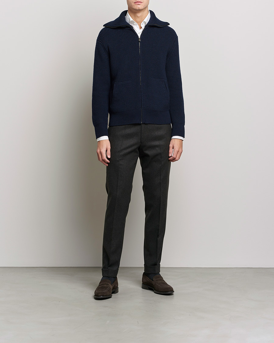 Herren | Pullover | Piacenza Cashmere | Heavy Zip Cardigan Navy