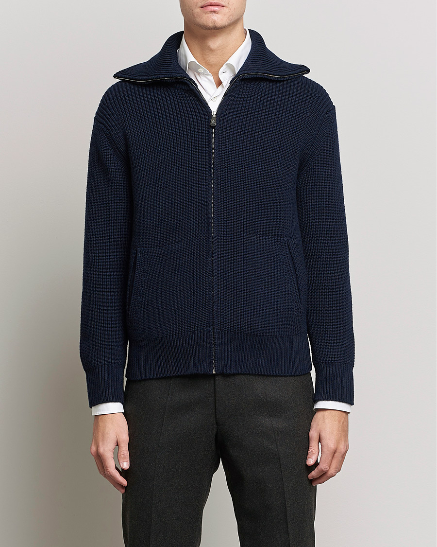 Herren | Pullover | Piacenza Cashmere | Heavy Zip Cardigan Navy