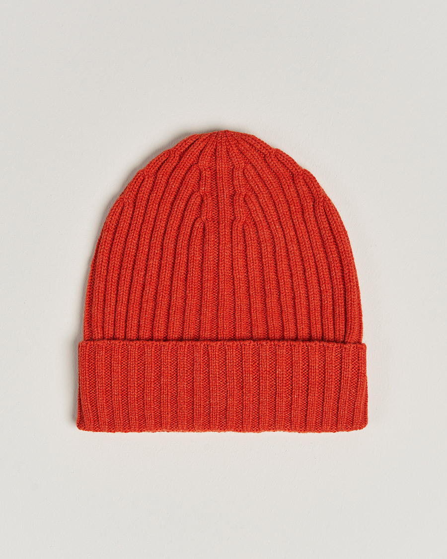 Herren | Piacenza Cashmere Ribbed Cashmere Beanie Orange | Piacenza Cashmere | Ribbed Cashmere Beanie Orange