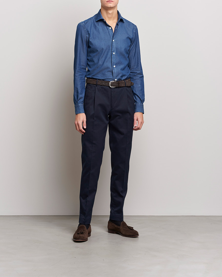 Herren | Hemden | Mazzarelli | Soft Denim Shirt Dark Indigo