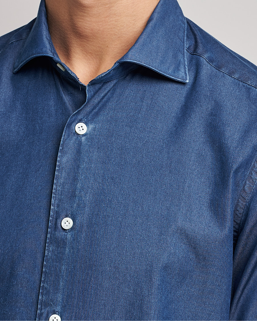 Herren | Hemden | Mazzarelli | Soft Denim Shirt Dark Indigo
