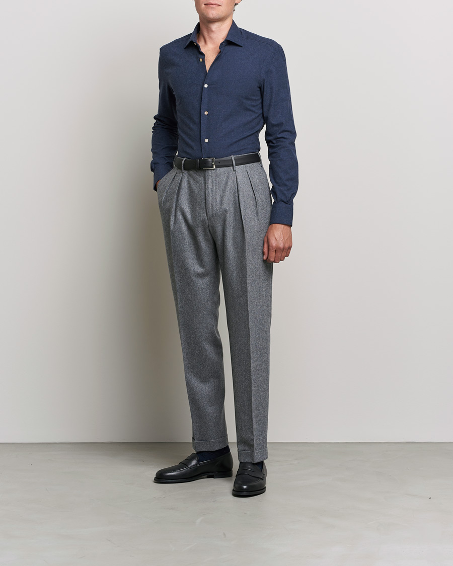 Herren | Hemden | Mazzarelli | Soft Flannel Shirt Navy