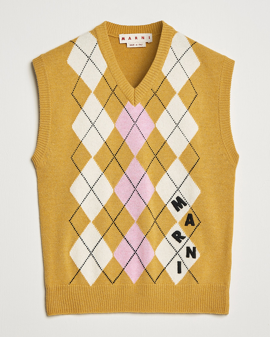 Herren | Pullover | Marni | Shetland Argyle Knit Vest White/Yellow