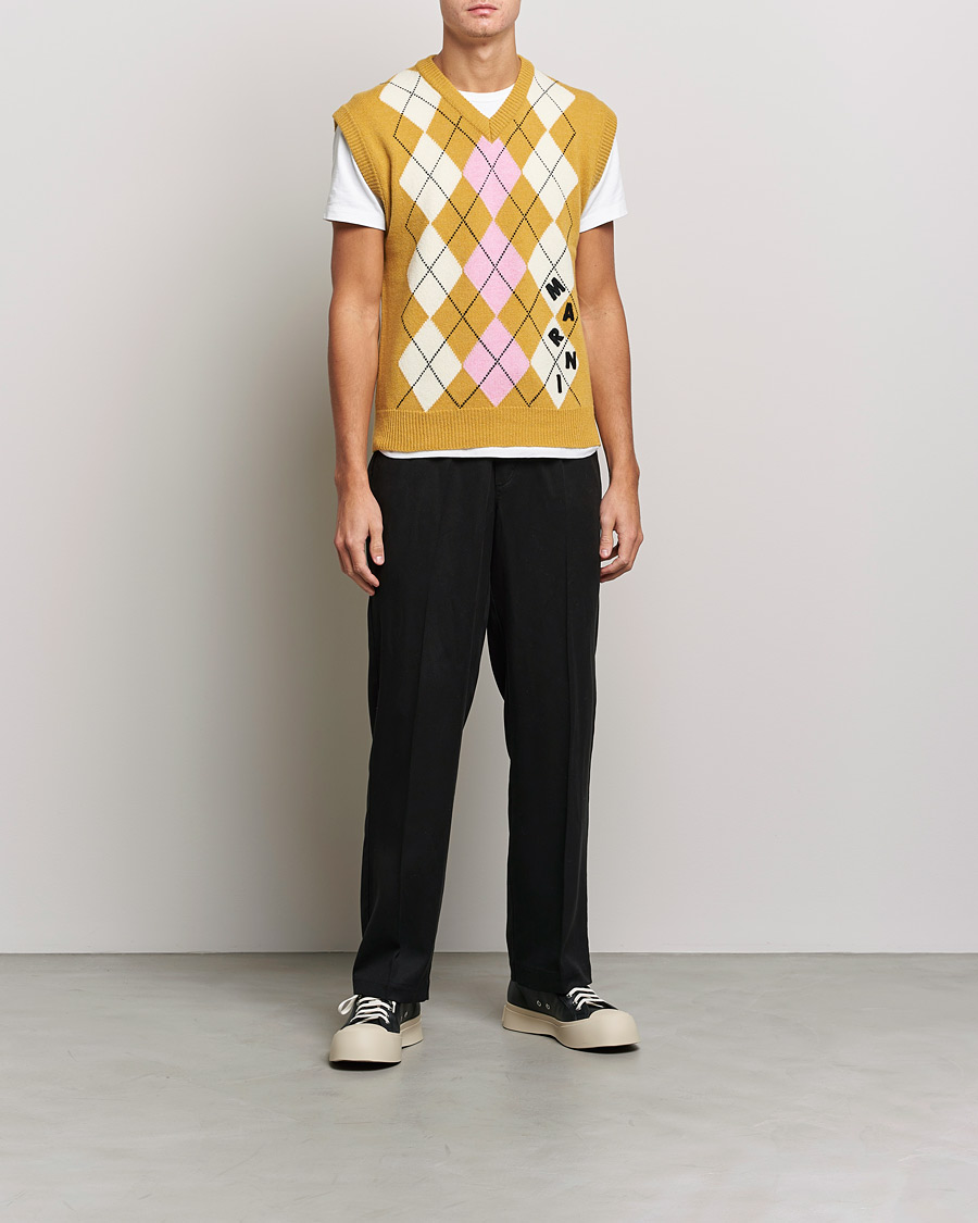 Herren | Pullover | Marni | Shetland Argyle Knit Vest White/Yellow