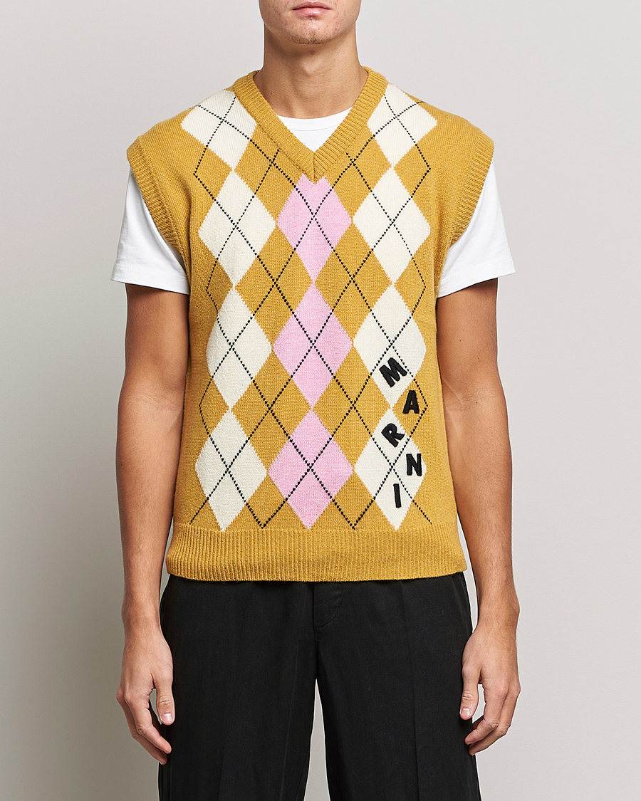 Herren | Pullover | Marni | Shetland Argyle Knit Vest White/Yellow