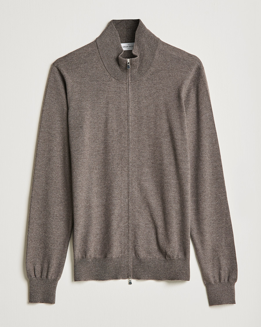 Herren | Pullover | Gran Sasso | Merino Fashion Fit Full Zip Mud Brown