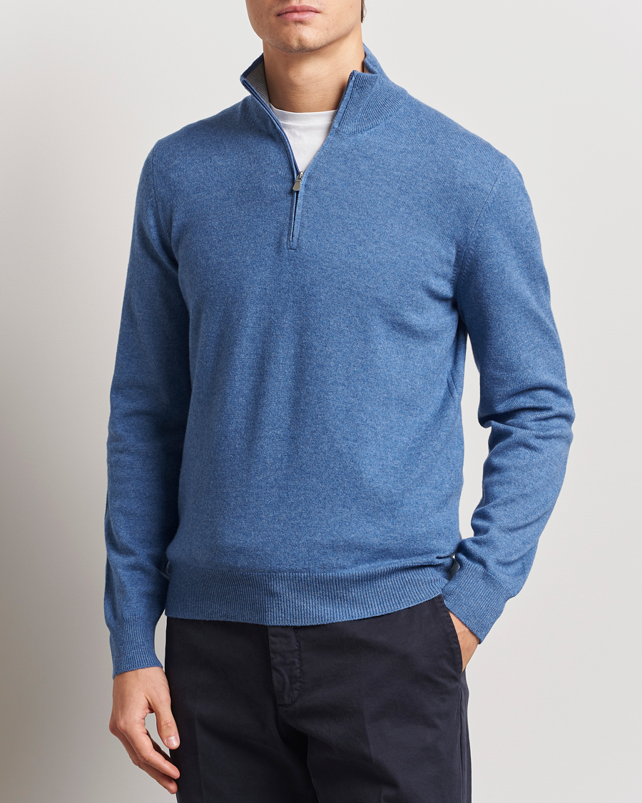 Herren | Pullover | Gran Sasso | Wool/Cashmere Half Zip Light Blue Melange