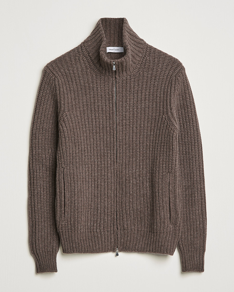 Herren | Pullover | Gran Sasso | Heavy Wool/Cashmere Full Zip Brown