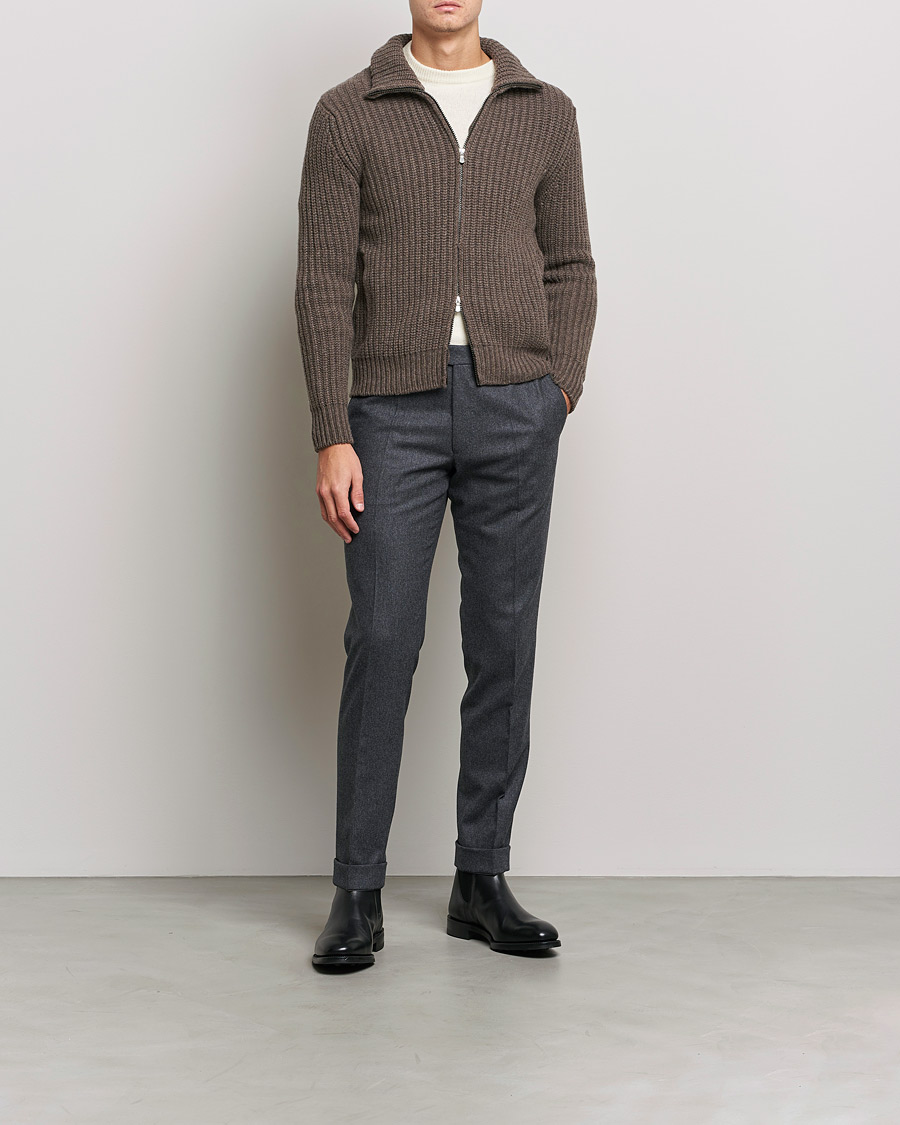 Herren | Pullover | Gran Sasso | Heavy Wool/Cashmere Full Zip Brown