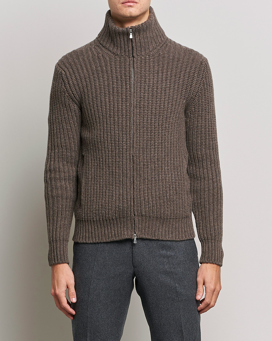 Herren | Pullover | Gran Sasso | Heavy Wool/Cashmere Full Zip Brown