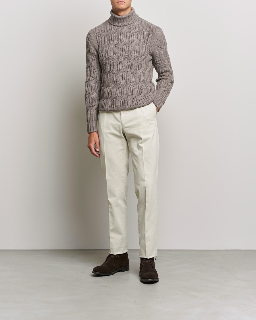 Herren | Pullover | Gran Sasso | Cable Knitted Wool/Cashmere Roll Neck Brown
