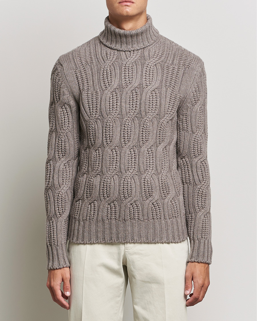 Herren | Pullover | Gran Sasso | Cable Knitted Wool/Cashmere Roll Neck Brown