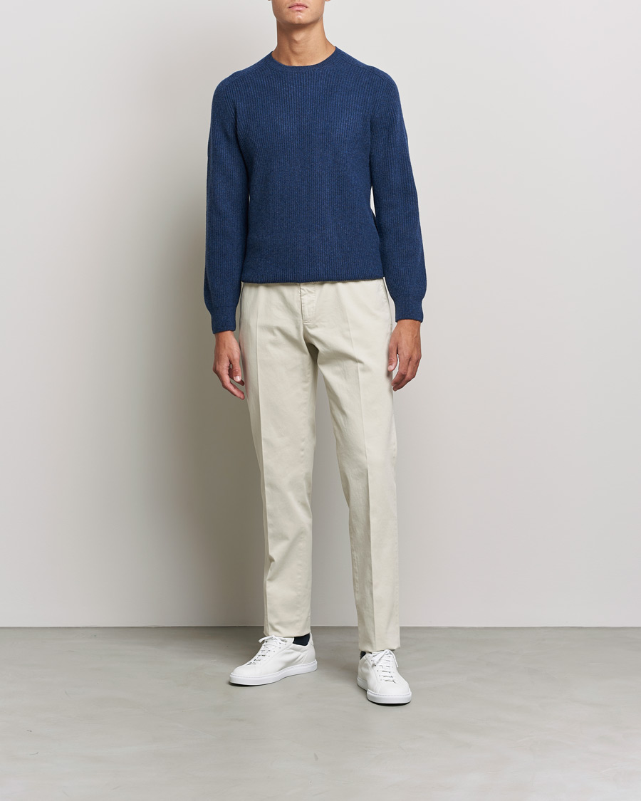 Herren | Pullover | Gran Sasso | Knitted Wool/Cashmere Structure Crewneck Navy