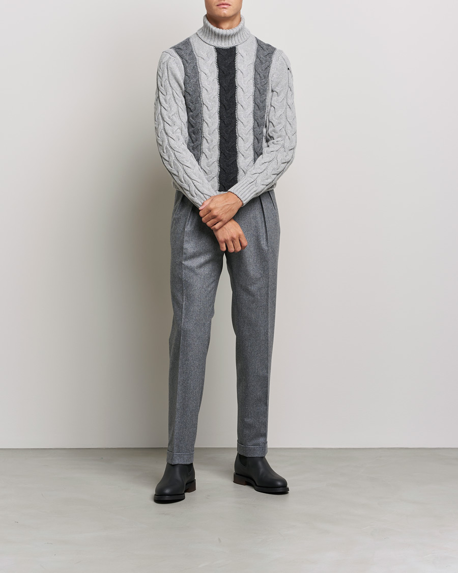 Herren | Pullover | Gran Sasso | Cable Knitted Wool Rollneck Grey