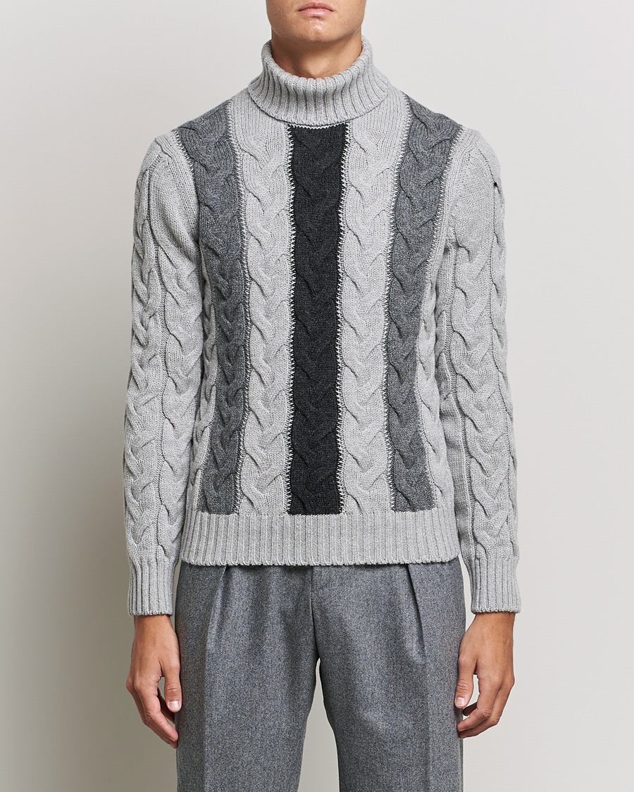 Herren | Pullover | Gran Sasso | Cable Knitted Wool Rollneck Grey