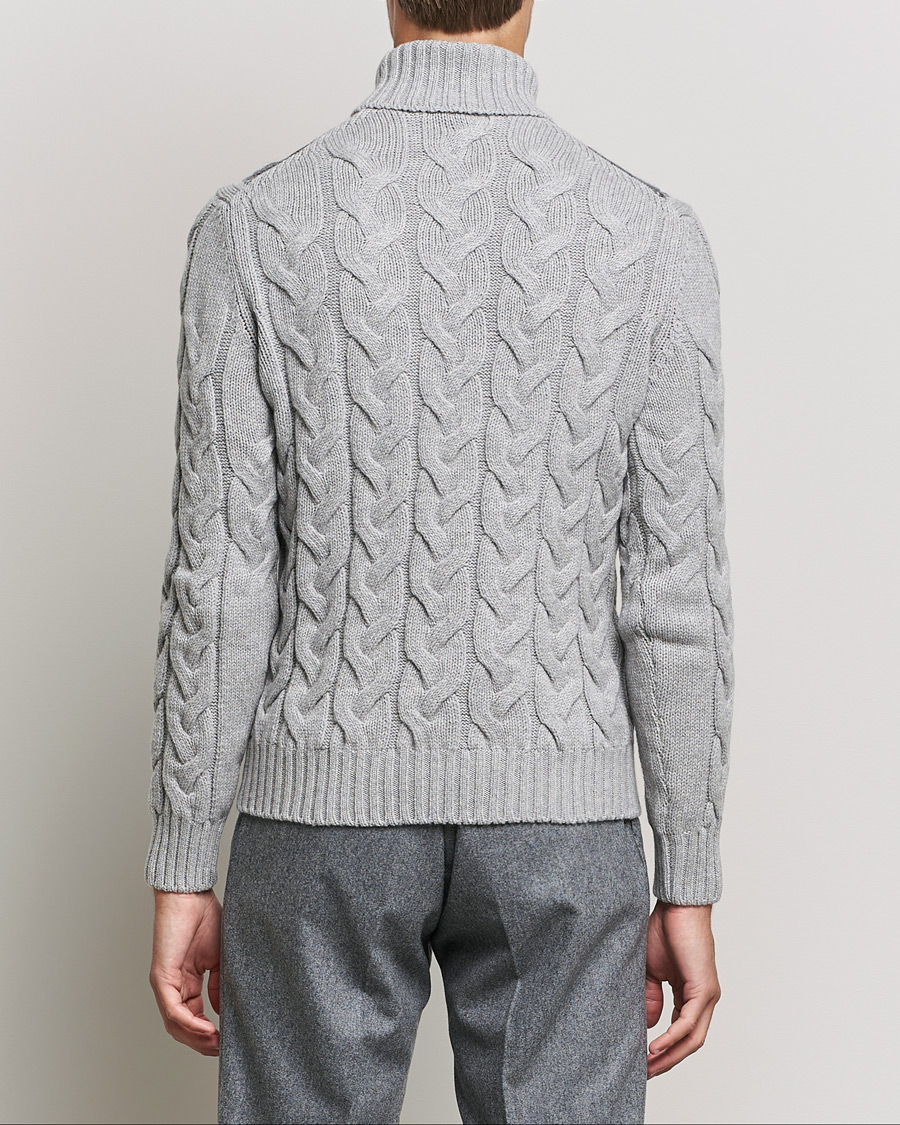 Herren | Pullover | Gran Sasso | Cable Knitted Wool Rollneck Grey