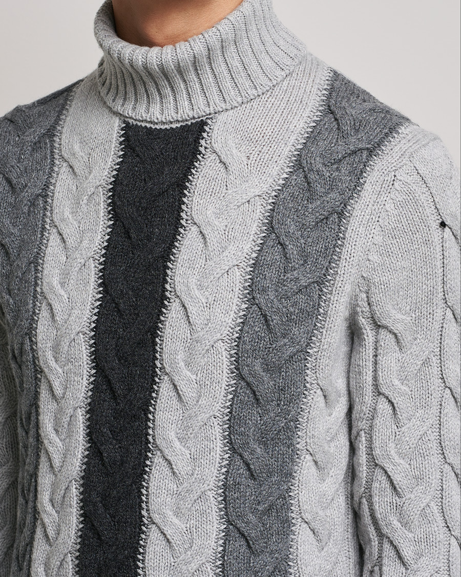 Herren | Pullover | Gran Sasso | Cable Knitted Wool Rollneck Grey