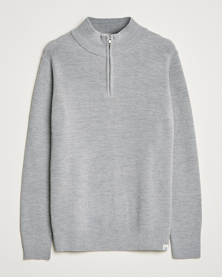 Herren | Pullover | Merz b. Schwanen | Merino Wool Half Zip Grey Mel