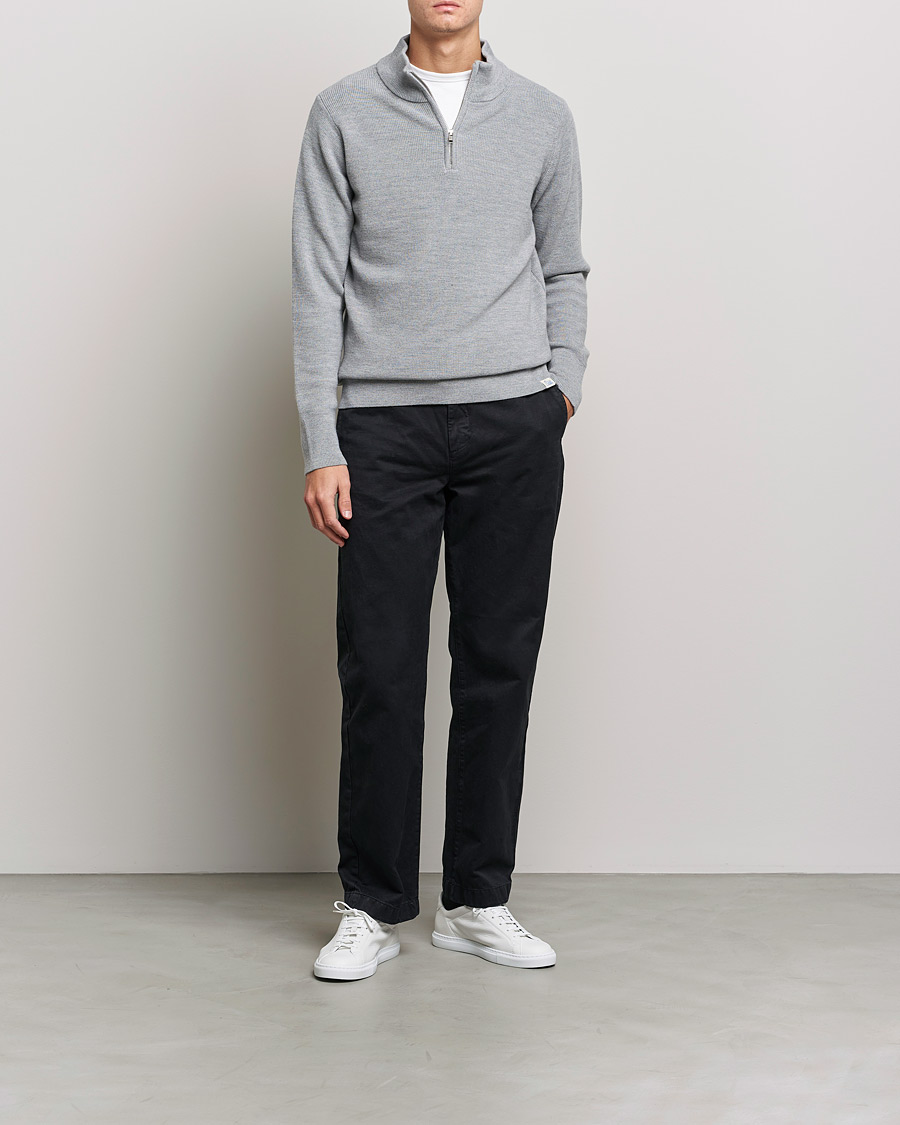 Herren | Pullover | Merz b. Schwanen | Merino Wool Half Zip Grey Mel