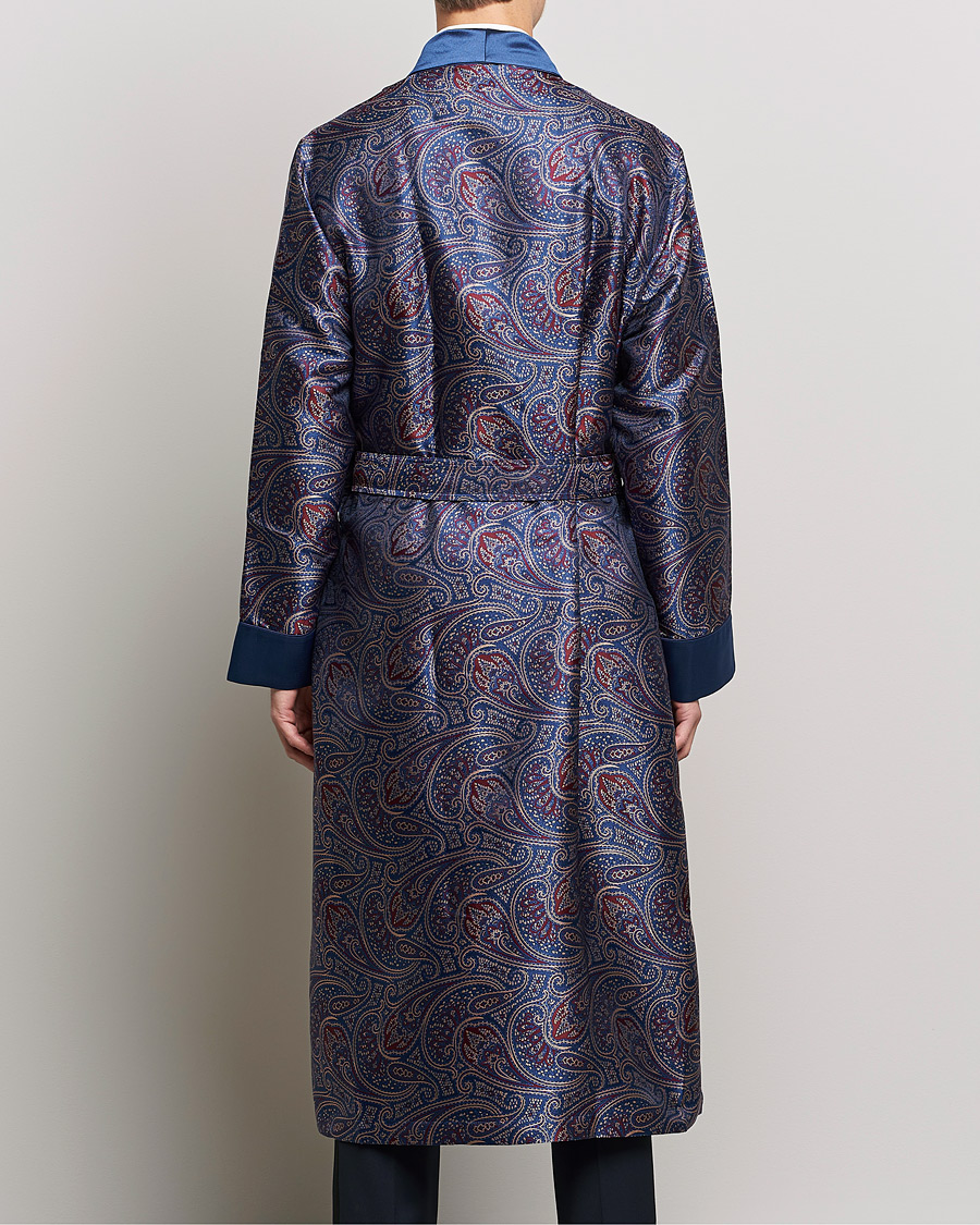 Herren | Schlafanzüge & Bademäntel | Derek Rose | Pure Silk Paisley Dressing Gown Navy