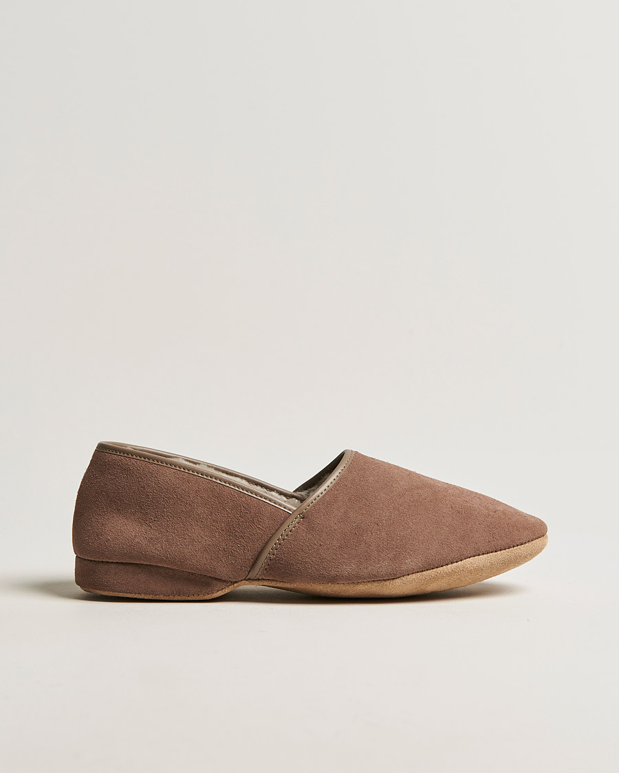 Herren | Derek Rose Crawford Sheepskin Suede Slippers Beige | Derek Rose | Crawford Sheepskin Suede Slippers Beige