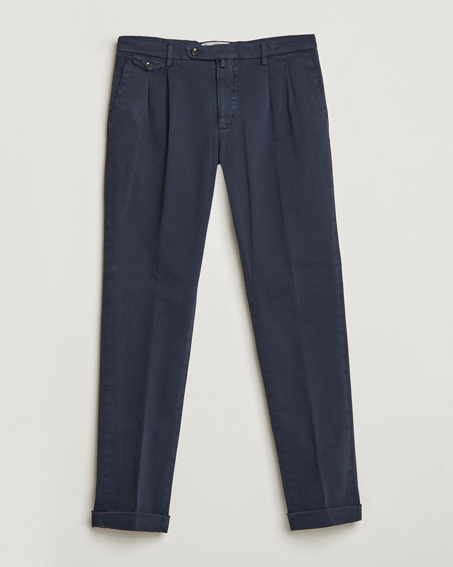 Herren | Hosen | Briglia 1949 | Easy Fit Pleated Cotton Stretch Chino Navy