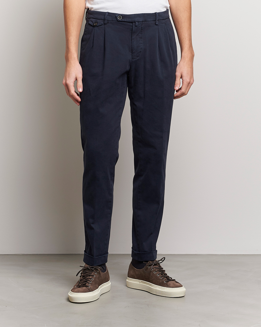 Herren | Hosen | Briglia 1949 | Easy Fit Pleated Cotton Stretch Chino Navy