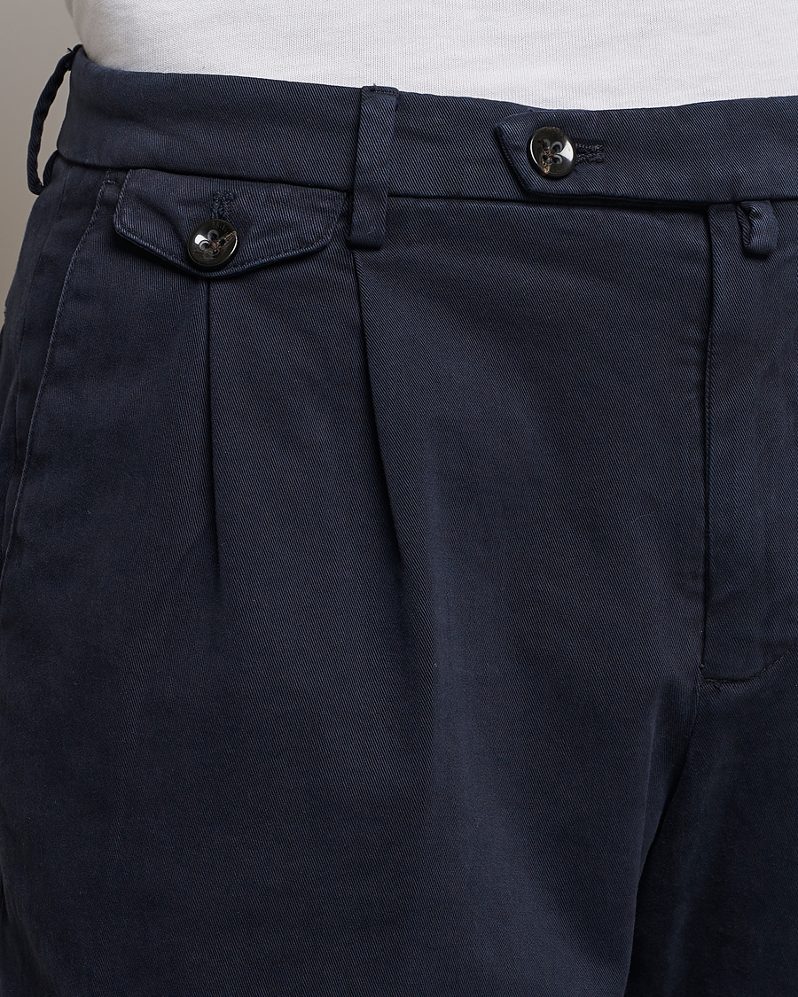 Herren | Hosen | Briglia 1949 | Easy Fit Pleated Cotton Stretch Chino Navy