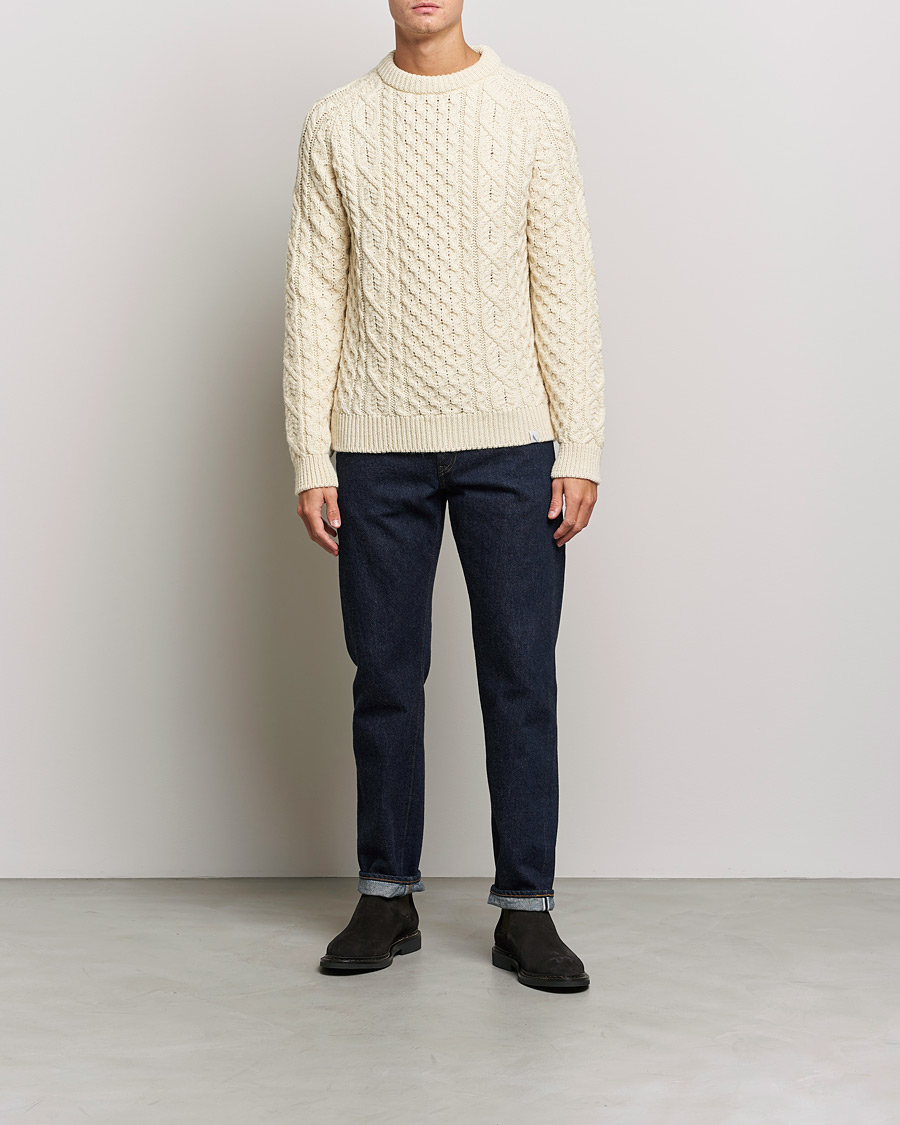Herren | Pullover | Peregrine | Hudson Wool Aran Knitted Jumper Cream