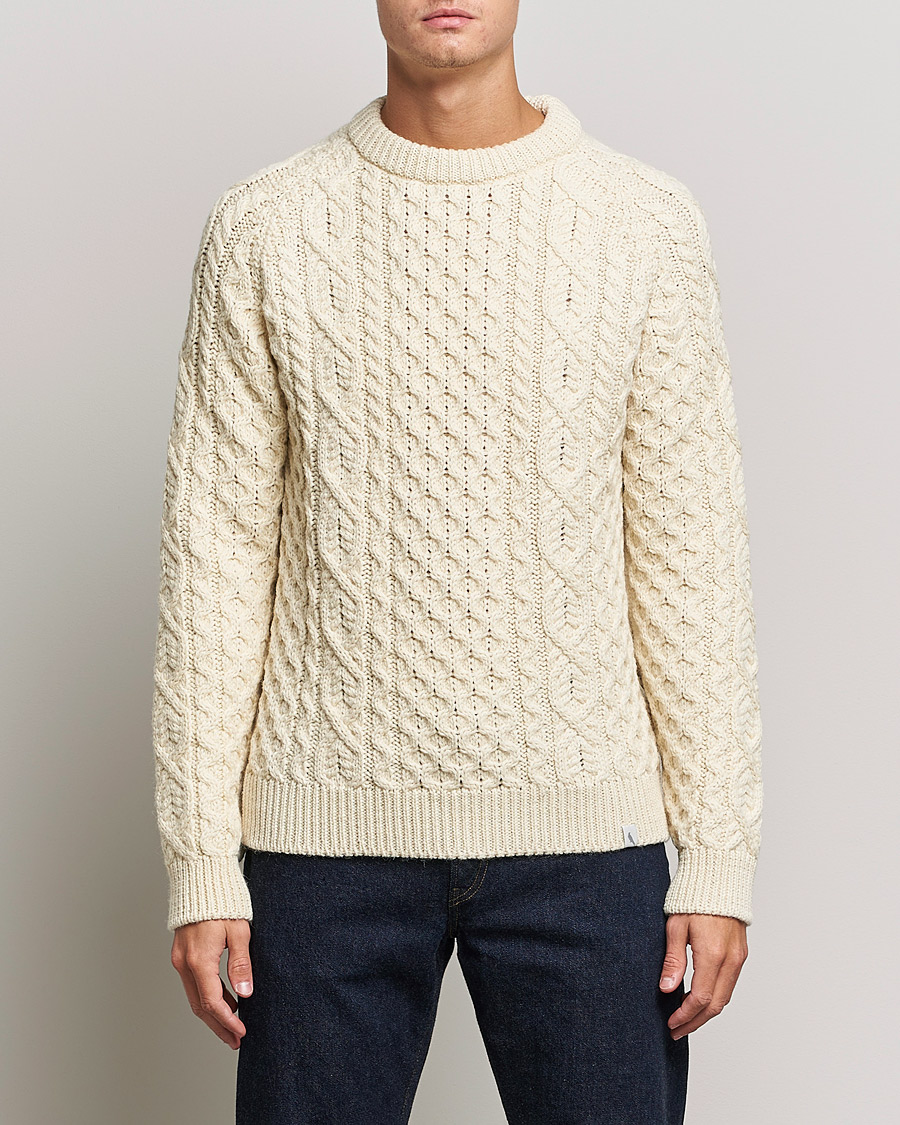 Herren | Pullover | Peregrine | Hudson Wool Aran Knitted Jumper Cream