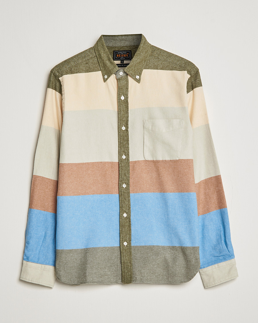Herren | Hemden | BEAMS PLUS | Flannel Multi Stripe Shirt Olive/Cream