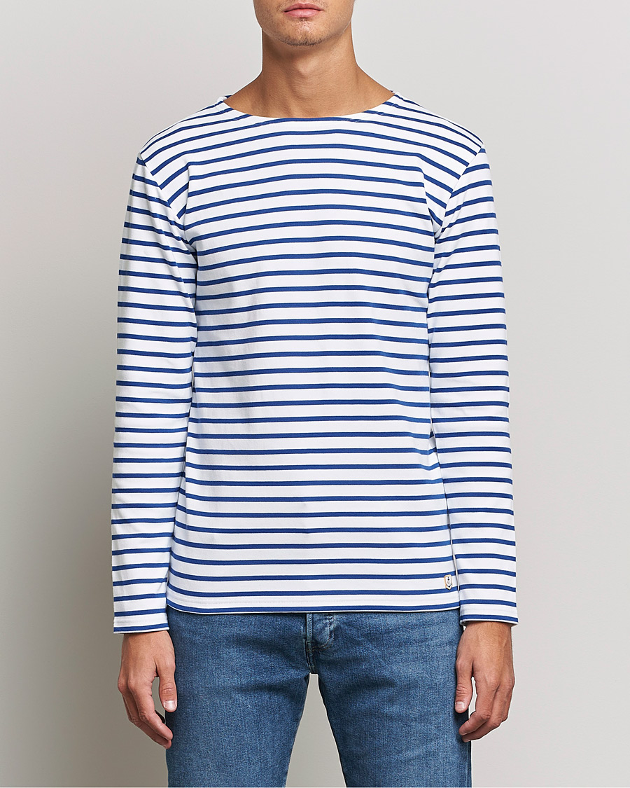 Herren | T-Shirts | Armor-lux | Houat Héritage Stripe Long Sleeve T-Shirt White/Blue