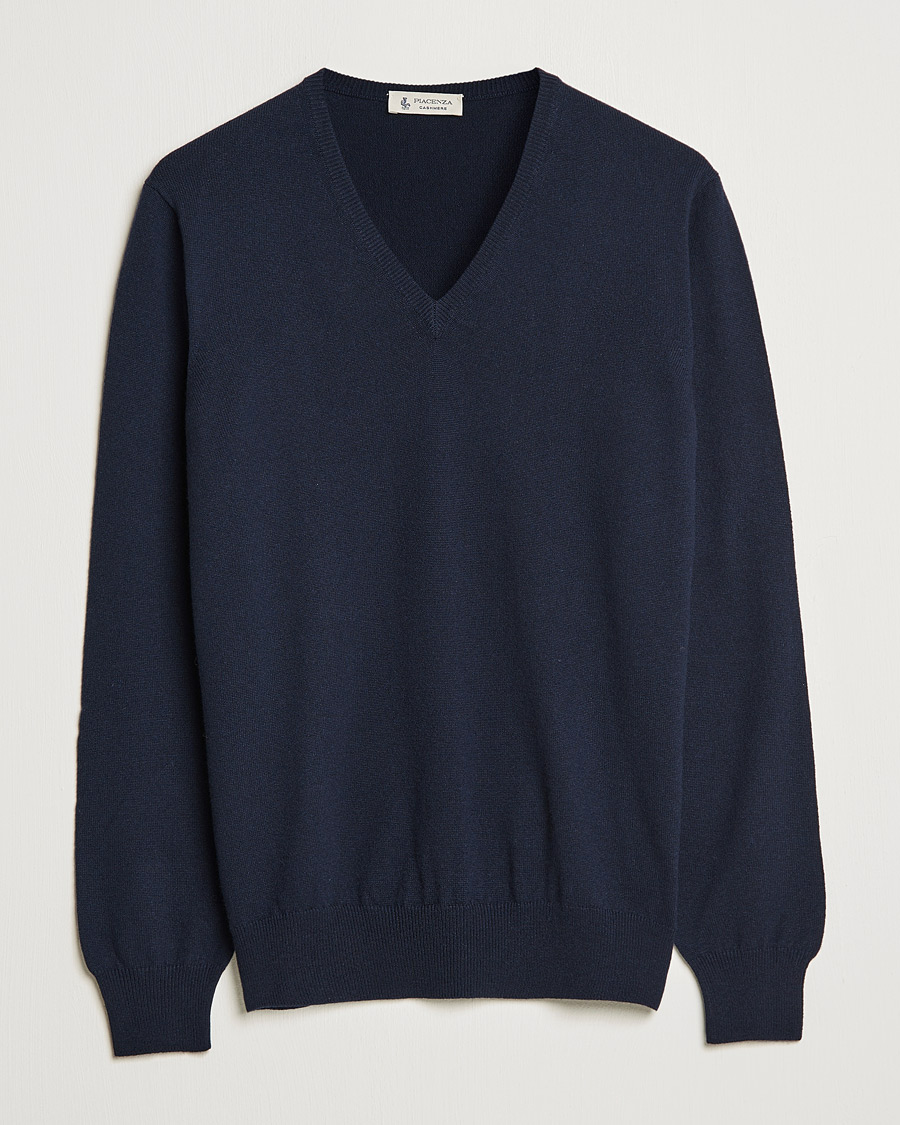 Herren | Pullover | Piacenza Cashmere | Cashmere V Neck Sweater Navy