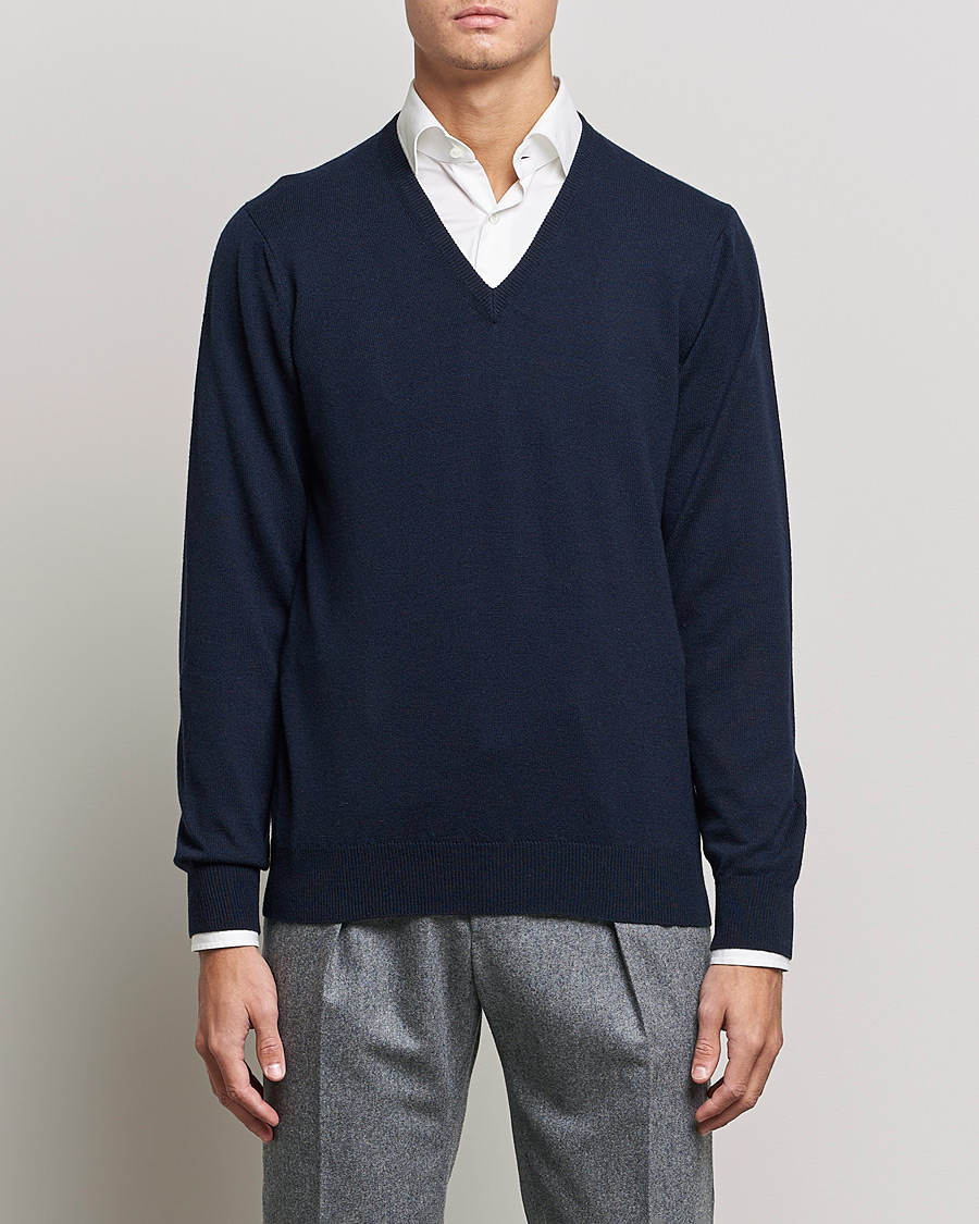 Herren | Kleidung | Piacenza Cashmere | Cashmere V Neck Sweater Navy
