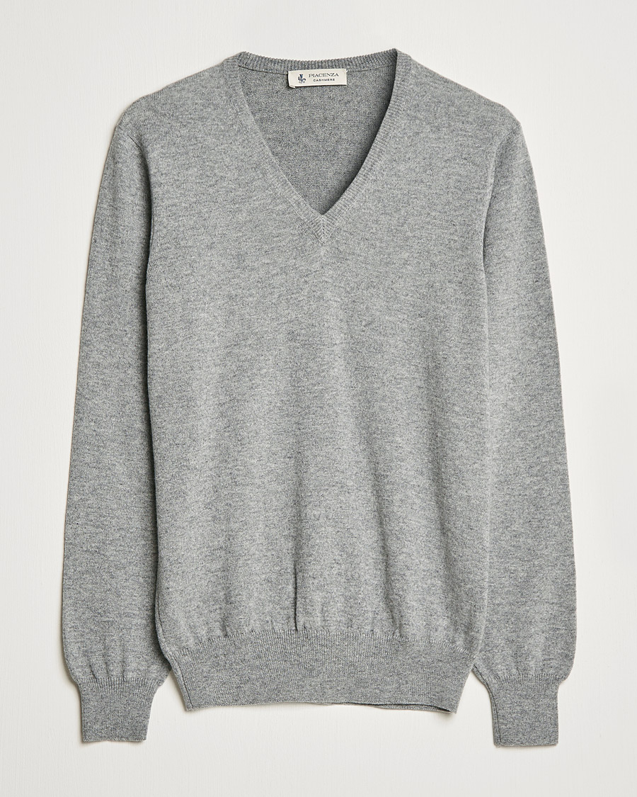 Herren | Pullover | Piacenza Cashmere | Cashmere V Neck Sweater Light Grey