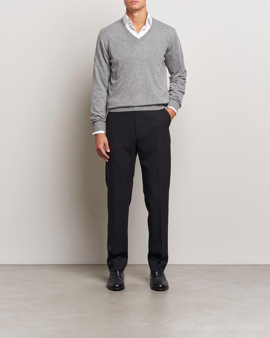 Herren | Pullover | Piacenza Cashmere | Cashmere V Neck Sweater Light Grey