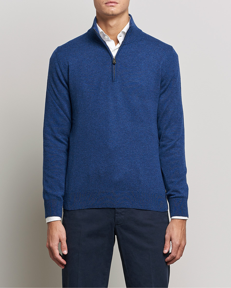 Herren | Pullover | Piacenza Cashmere | Cashmere Half Zip Sweater Indigo Blue