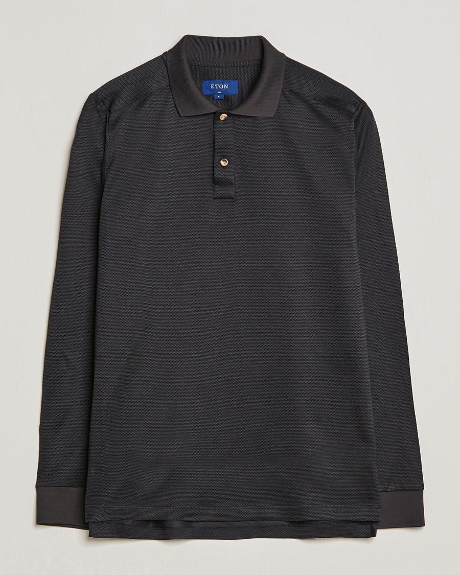 Herren | Pullover | Eton | Knit Jaquard Polo Shirt Black
