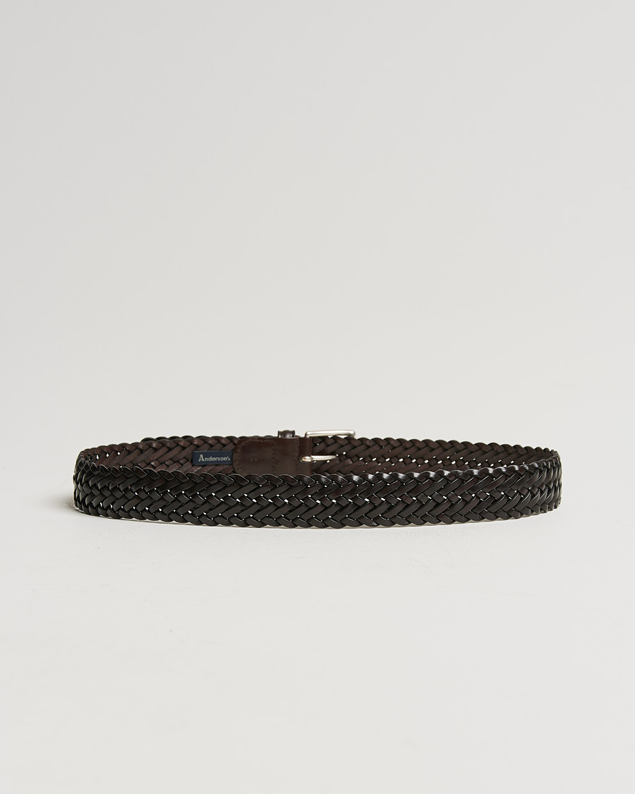 Men | Belts | Anderson\'s | Woven Leather 3,5 cm Belt Dark Brown