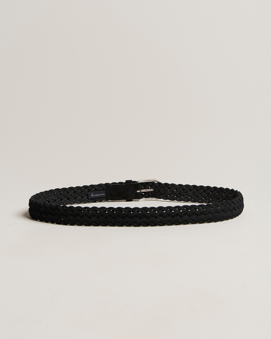 Herren | Italian Department | Anderson's | Woven Suede Belt 3 cm Black