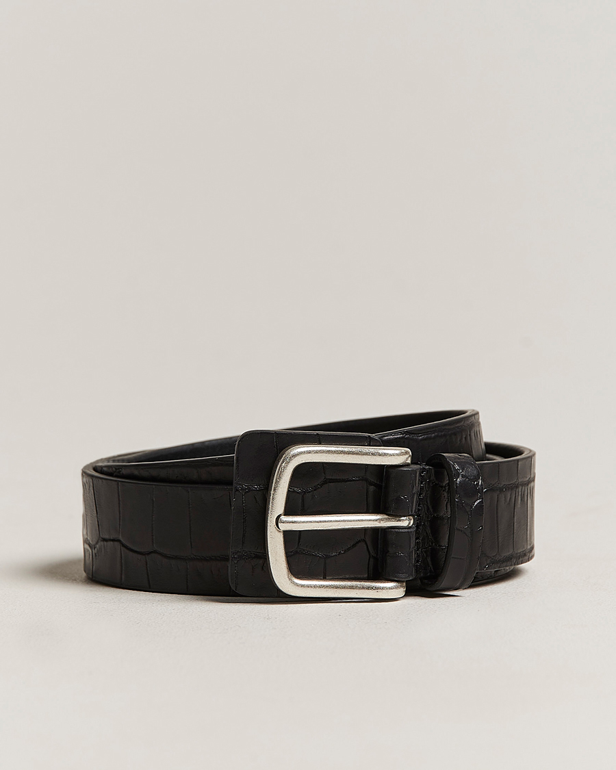 Herren | Anderson's Embossed Croco Belt 3 cm Black | Anderson's | Embossed Croco Belt 3 cm Black