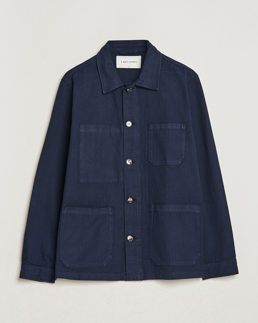 Herren | Jacken | A Day's March | Herringbone Overshirt Navy