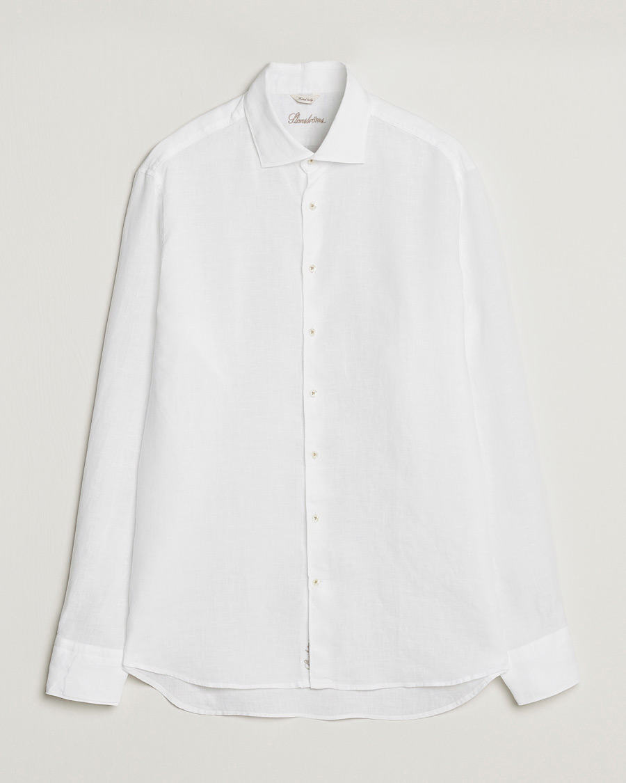 Herren | Hemden | Stenströms | Fitted Body Cut Away Linen Shirt White