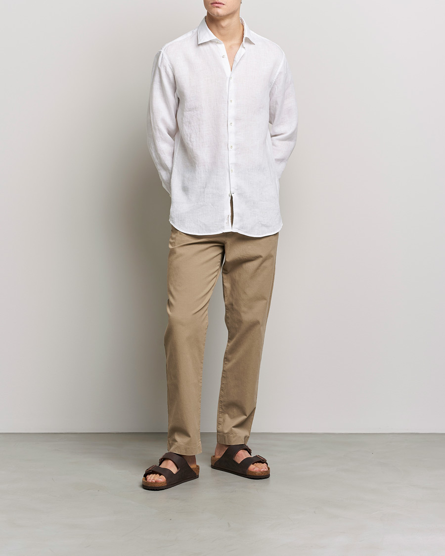 Herren | Hemden | Stenströms | Fitted Body Cut Away Linen Shirt White